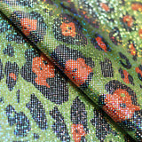 Iridescent Leopard Polyester Spandex Fabric - Pink, Aqua, Orange, Lime, Silver-Black Leopard Print, 58-60" Width, 200 GSM, 4-Way Stretch (1 Yard)