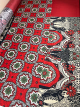Polyester Sateen Floral Print Red Beige