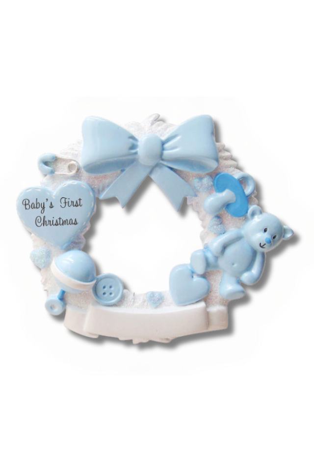 3 Inch Baby Boy Wreath Customizable Christmas Ornament Keepsake