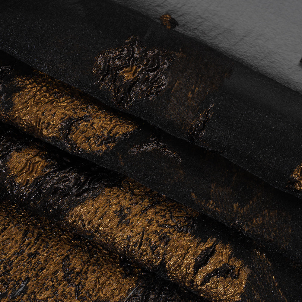 Metallic Luxury Burnout Brocade - Copper and Black Floral Border