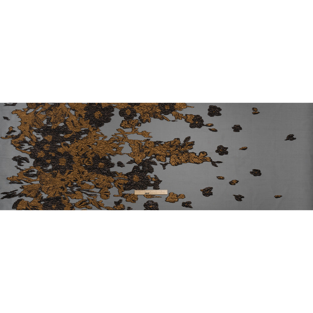 Metallic Luxury Burnout Brocade - Copper and Black Floral Border
