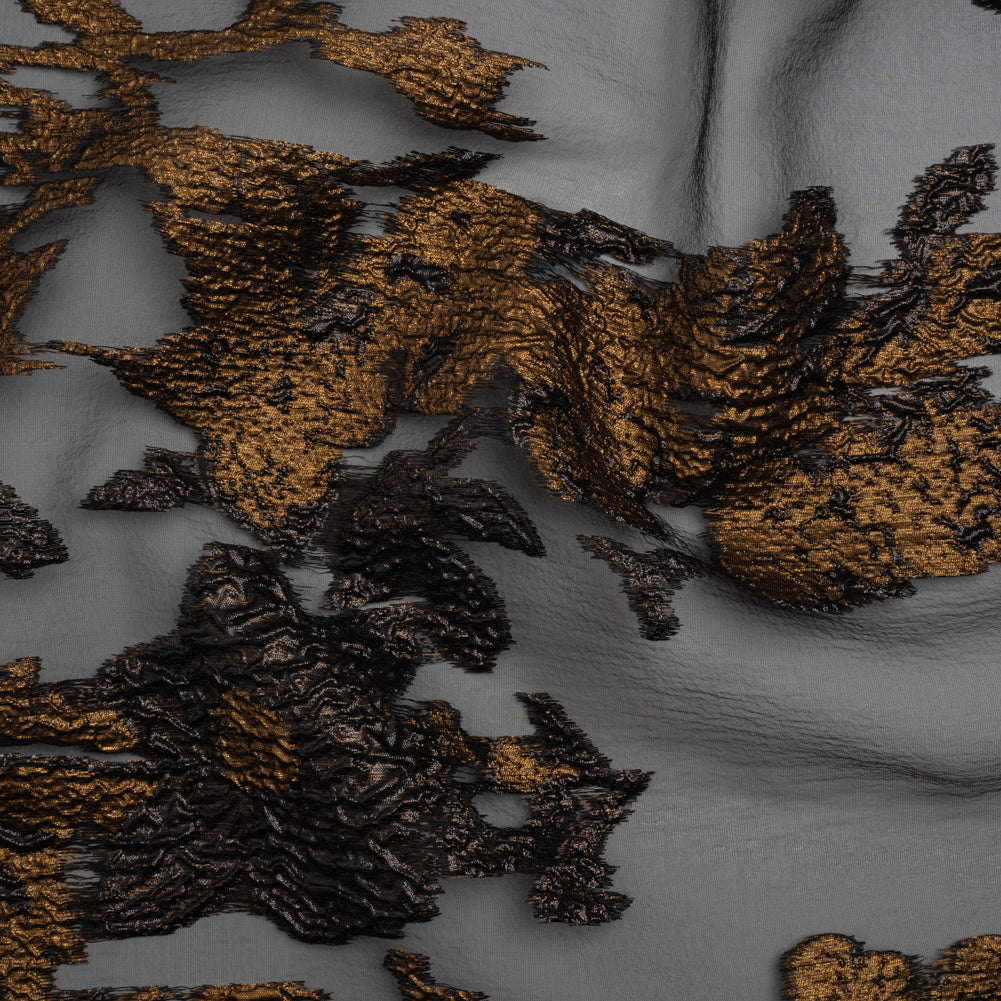 Metallic Luxury Burnout Brocade - Copper and Black Floral Border