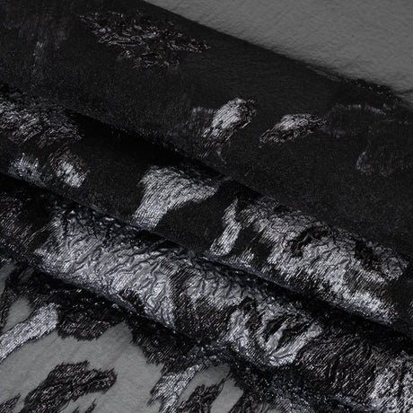 Metallic Luxury Burnout Brocade - Pale Blue and Black Floral Border
