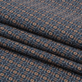 Geometric Cotton Dobby - Blue, Brown and White Rectangle Frames - Deadstock