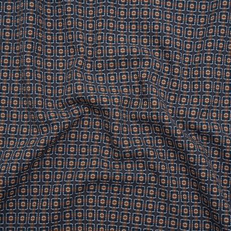 Geometric Cotton Dobby - Blue, Brown and White Rectangle Frames - Deadstock