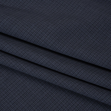 Wool Suiting - Navy and Black Micro Plaid - Deadstock