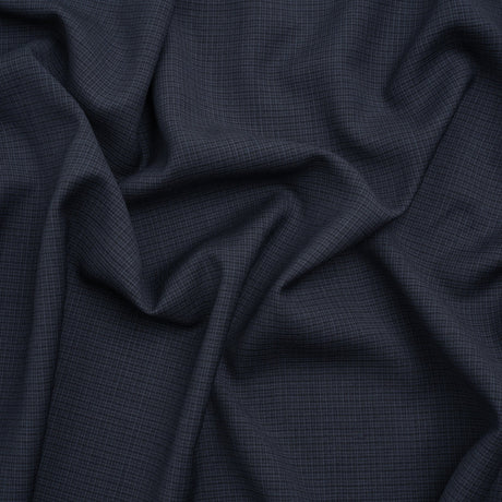 Wool Suiting - Navy and Black Micro Plaid - Deadstock