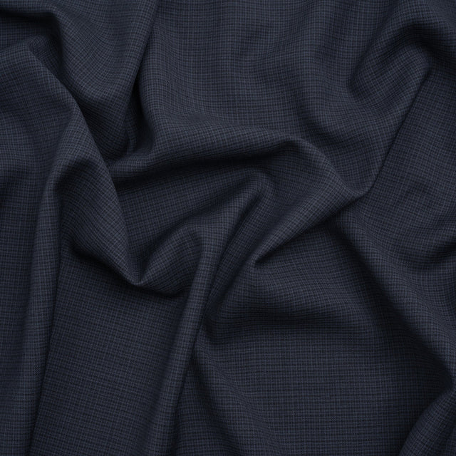 Wool Suiting - Navy and Black Micro Plaid - Deadstock