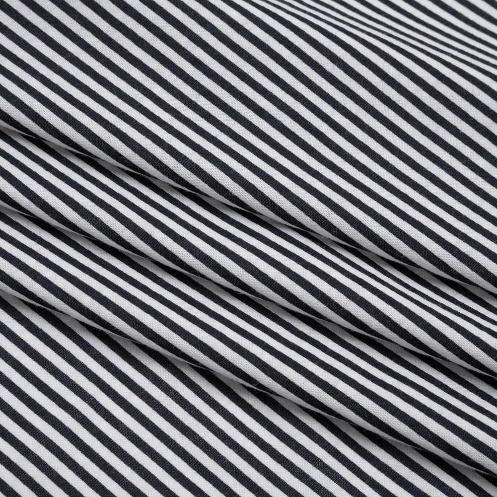 Cotton and Viscose Jersey Print - Midnight Navy and White Candy Stripes - Deadstock
