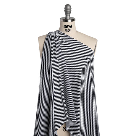 Cotton and Viscose Jersey Print - Midnight Navy and White Candy Stripes - Deadstock