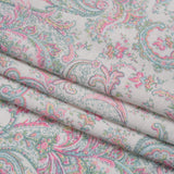 Cotton and Polyester Jersey Print - Ivory, Pastel Green and Pink Delicate Paisley - Deadstock
