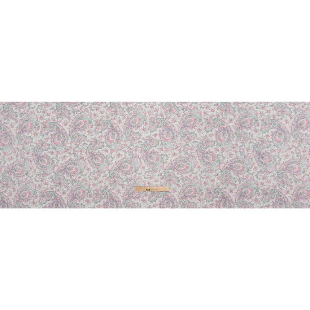 Cotton and Polyester Jersey Print - Ivory, Pastel Green and Pink Delicate Paisley - Deadstock