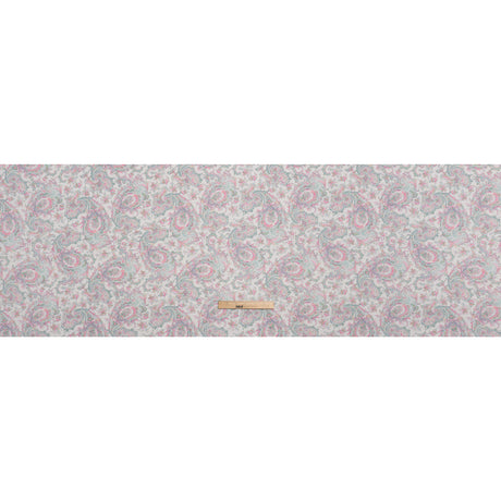 Cotton and Polyester Jersey Print - Ivory, Pastel Green and Pink Delicate Paisley - Deadstock