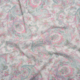 Cotton and Polyester Jersey Print - Ivory, Pastel Green and Pink Delicate Paisley - Deadstock