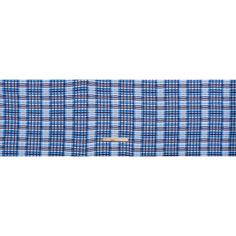 Stretch Rayon Jersey Print - Navy, Blue and White Painterly Plaid - Deadstock