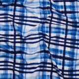 Stretch Rayon Jersey Print - Navy, Blue and White Painterly Plaid - Deadstock