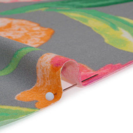 Super Soft Stretch Polyester Jersey - Neon Pink, Orange and Green Florals on Gray - Deadstock