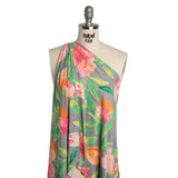 Super Soft Stretch Polyester Jersey - Neon Pink, Orange and Green Florals on Gray - Deadstock