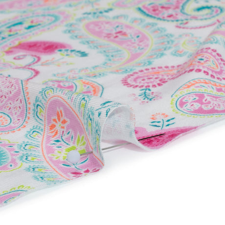 Stretch Rayon Jersey Print - Pink, Teal and Orange Paisleys on White - Deadstock