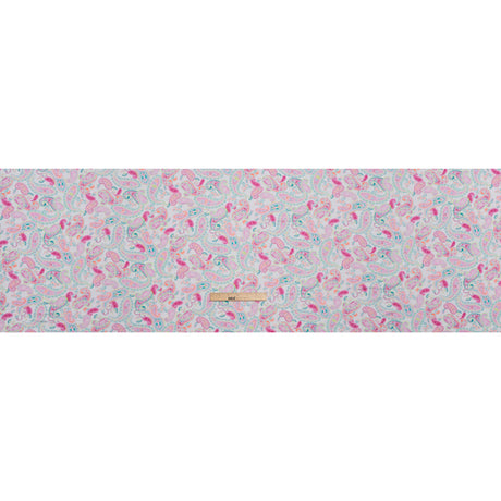 Stretch Rayon Jersey Print - Pink, Teal and Orange Paisleys on White - Deadstock