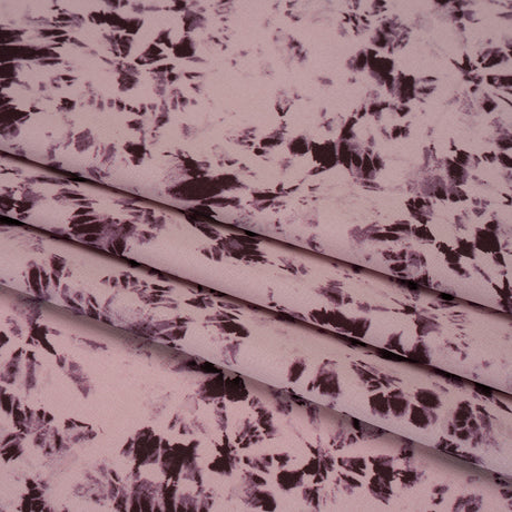 Stretch Polyester Woven - Dusty Lilac and Aubergine Abstract Tie Dye - Deadstock