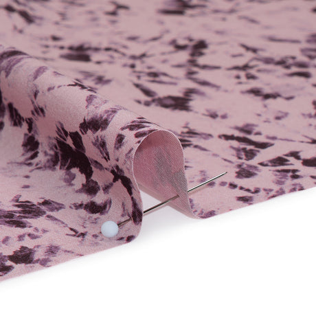 Stretch Polyester Woven - Dusty Lilac and Aubergine Abstract Tie Dye - Deadstock