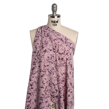 Stretch Polyester Woven - Dusty Lilac and Aubergine Abstract Tie Dye - Deadstock