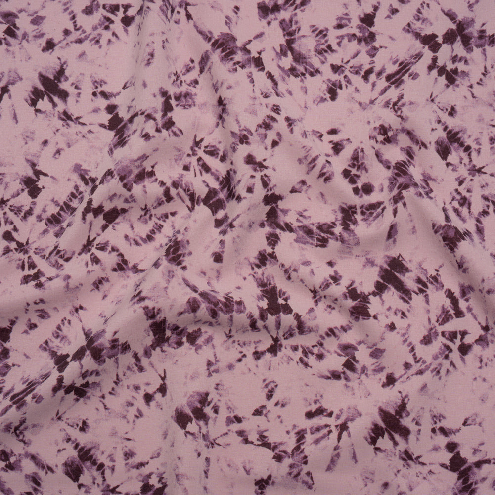 Stretch Polyester Woven - Dusty Lilac and Aubergine Abstract Tie Dye - Deadstock