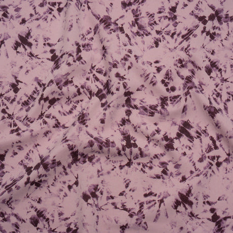 Stretch Polyester Woven - Dusty Lilac and Aubergine Abstract Tie Dye - Deadstock