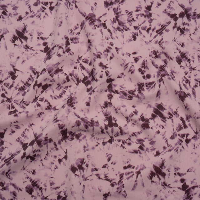 Stretch Polyester Woven - Dusty Lilac and Aubergine Abstract Tie Dye - Deadstock
