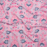 Stretch Rayon Jersey Print - Pink, Sky and Navy Jacobean Floral Damask - Deadstock