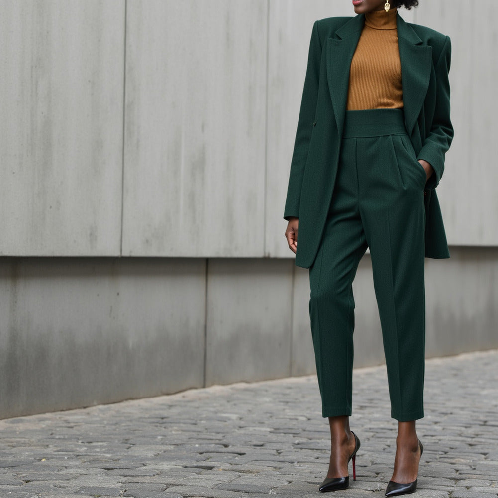 Brushed Lightweight Wool Blend Coating - Green - Ellamar Collection