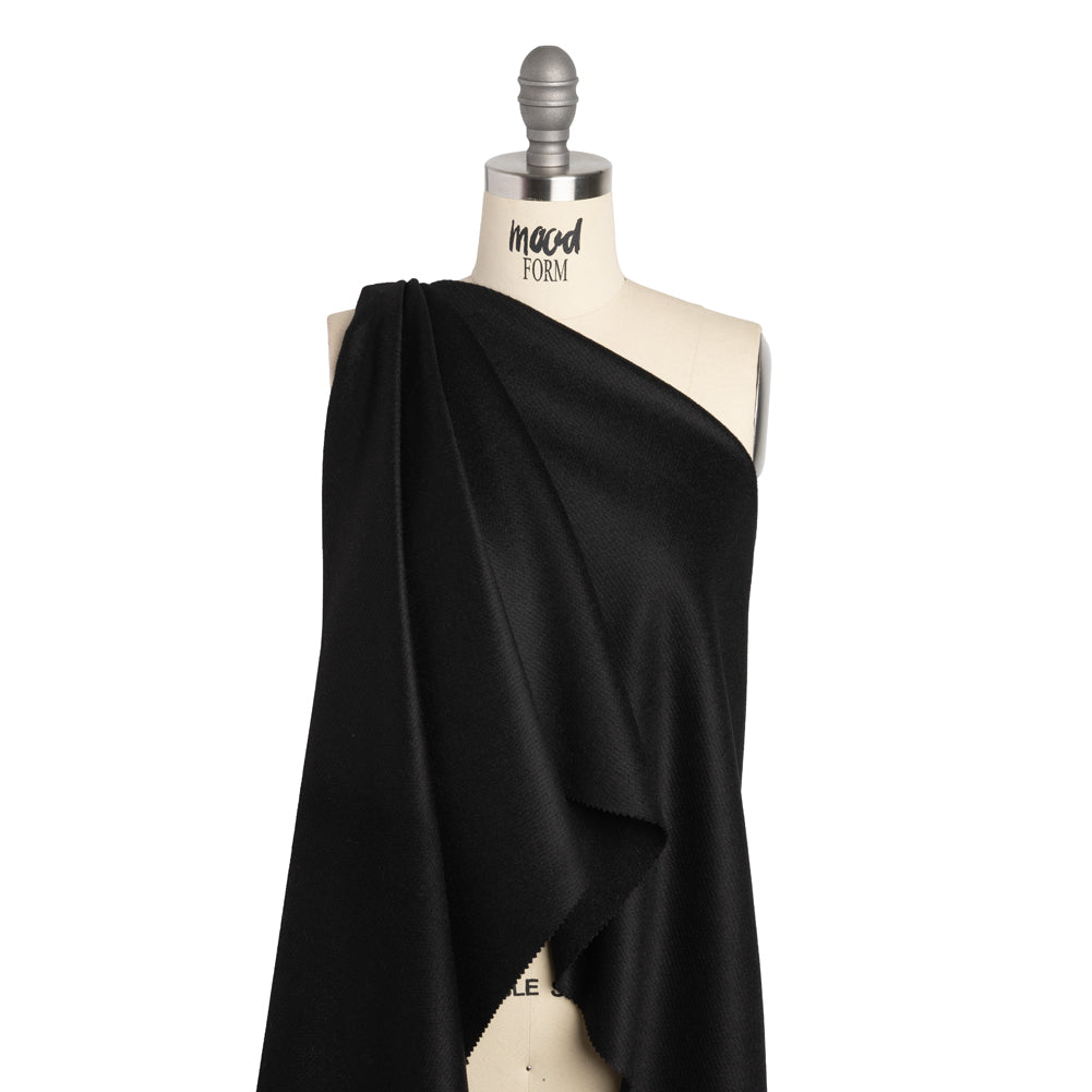 Heavy Brushed Wool Blend Twill Coating - Black