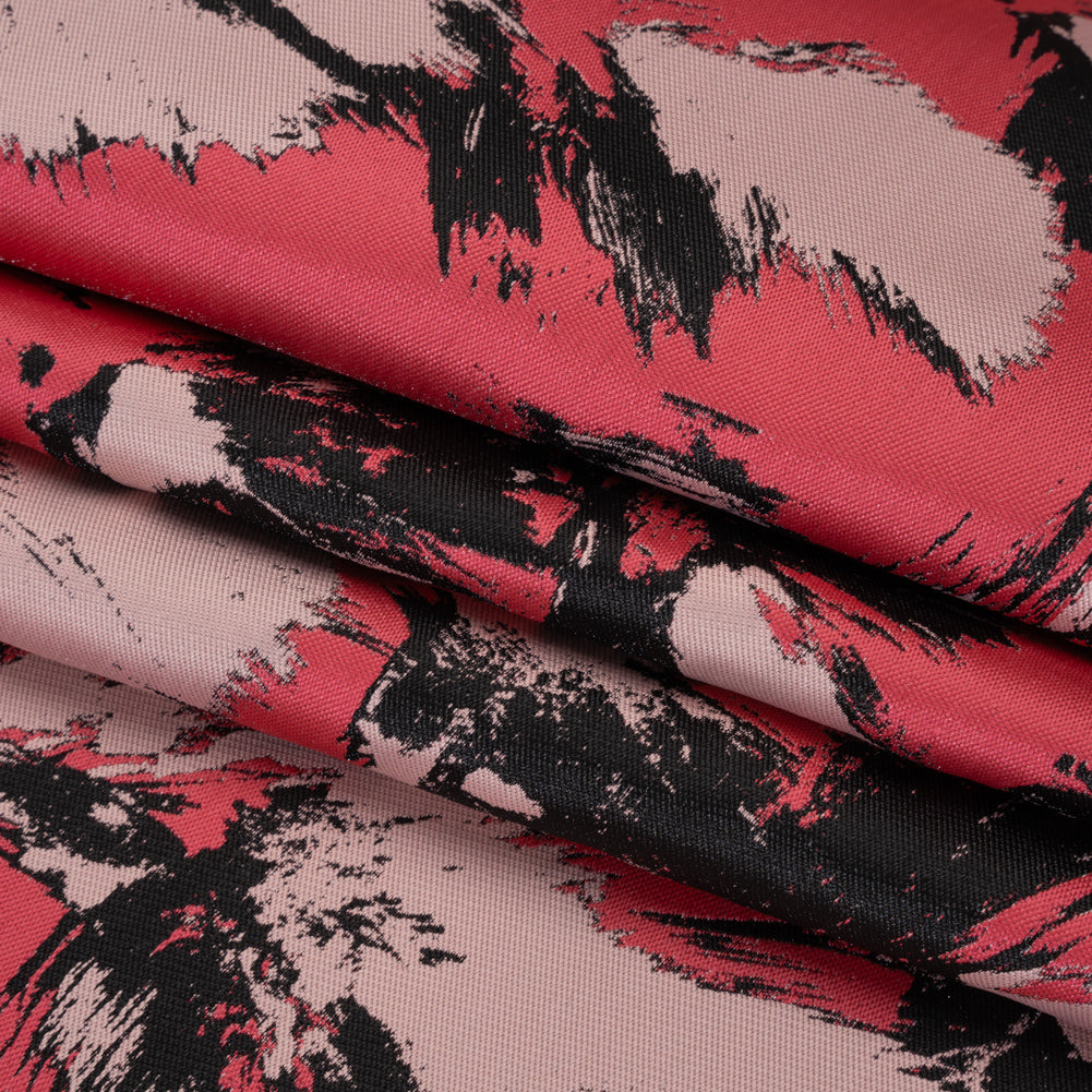 Luxury Polyester Brocade - Pale Pink, Coral and Black Abstract Brushstrokes