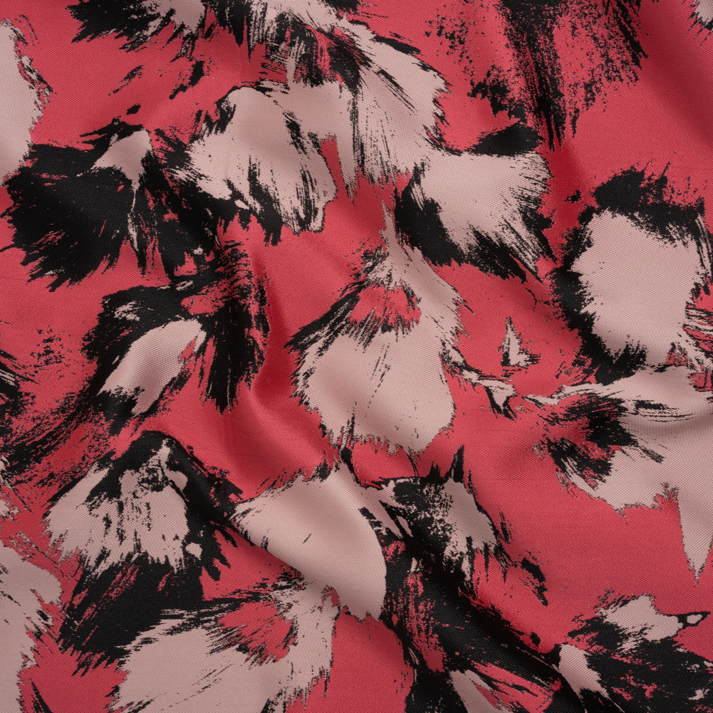 Luxury Polyester Brocade - Pale Pink, Coral and Black Abstract Brushstrokes