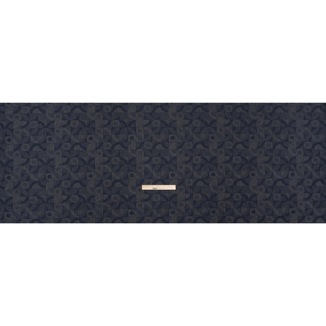 Cotton Dobby Shirting - Navy Blue and Gray Circles in Squares - Deadstock
