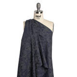 Cotton Dobby Shirting - Navy Blue and Gray Circles in Squares - Deadstock