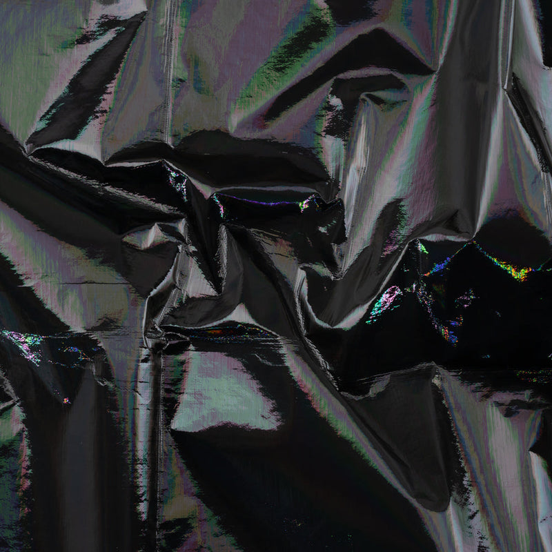 PU Coated Tyvek - Holographic Rainbow Glossy Black