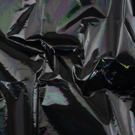 PU Coated Tyvek - Holographic Rainbow Glossy Black