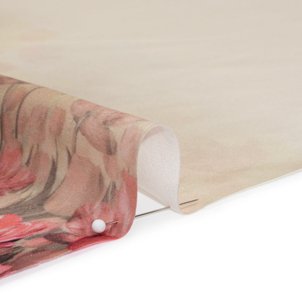 Silk Charmeuse 19mm - Pink, Black and Cream Floral Field Border
