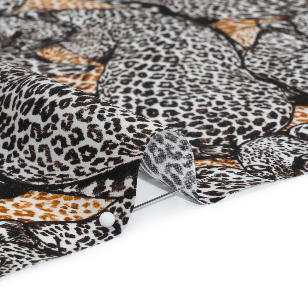 Silk Charmeuse 19mm - White, Black and Beige Snow Leopards