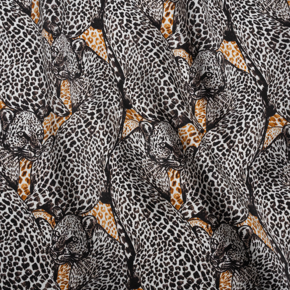 Silk Charmeuse 19mm - White, Black and Beige Snow Leopards