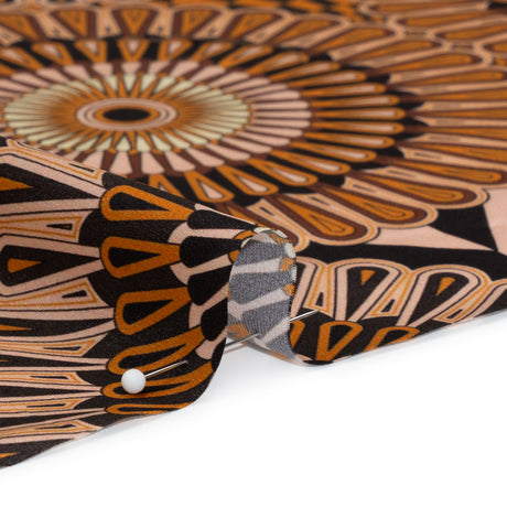 Silk Charmeuse 19mm - Tan, Nude and Black Retro Medallions