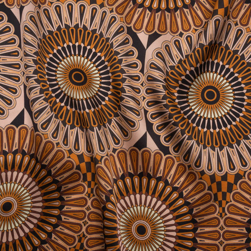 Silk Charmeuse 19mm - Tan, Nude and Black Retro Medallions
