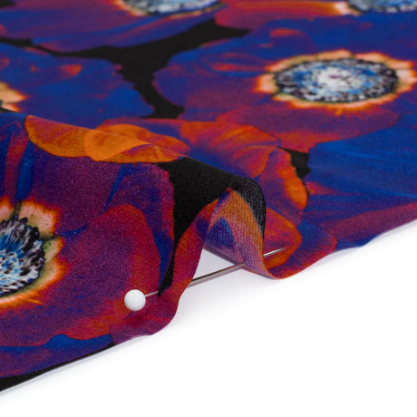 Silk Charmeuse 19mm - Ultraviolet Blue, Orange and Black Glowing Flowers
