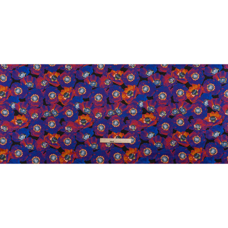 Silk Charmeuse 19mm - Ultraviolet Blue, Orange and Black Glowing Flowers
