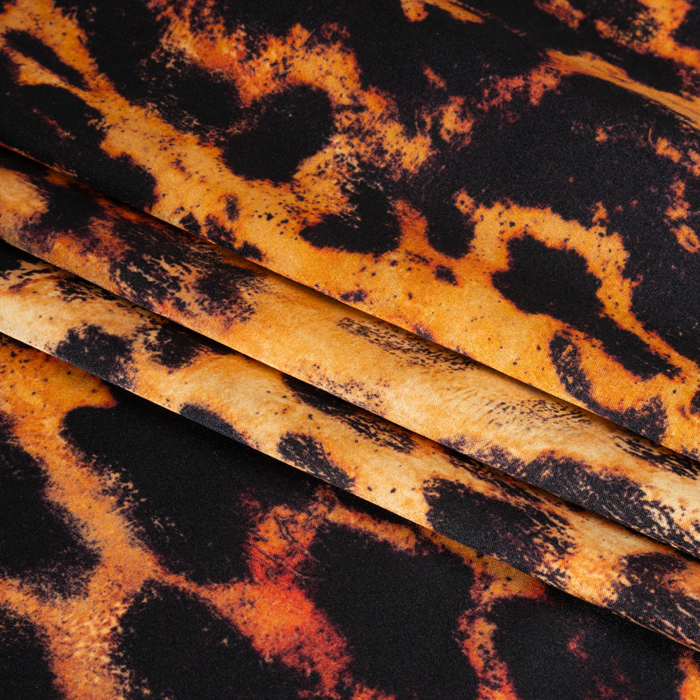 Silk Charmeuse Print - Golden Orange and Black Animal Spots - Made in Italy