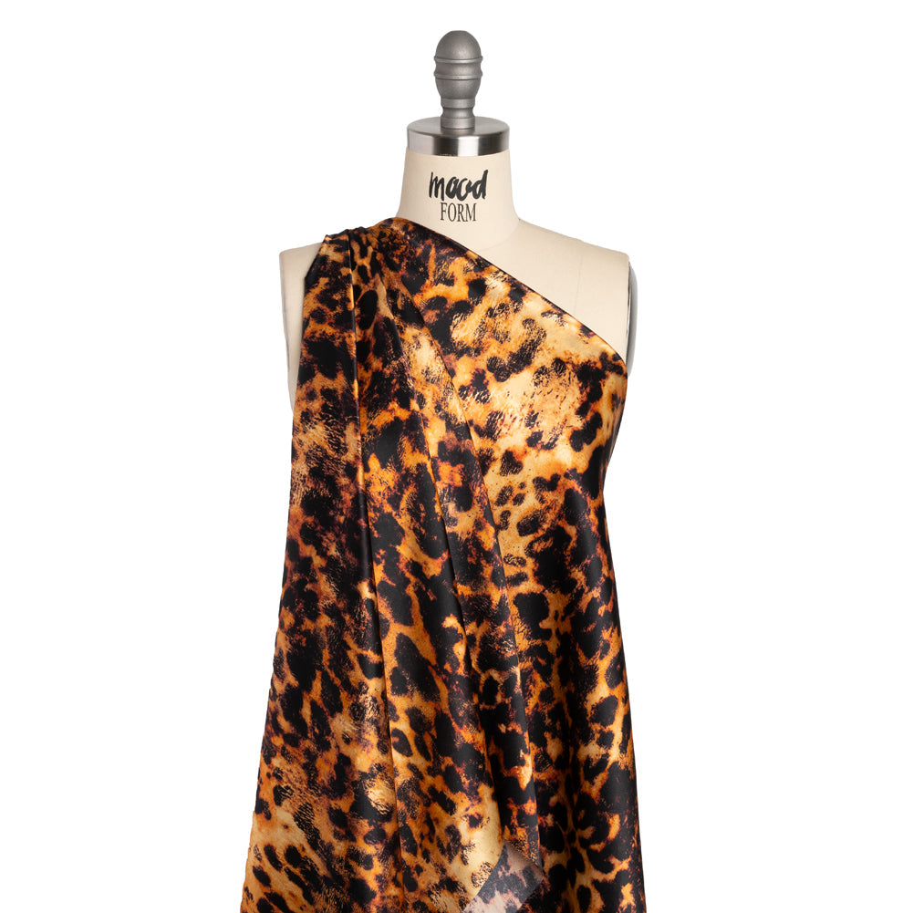 Silk Charmeuse Print - Golden Orange and Black Animal Spots - Made in Italy