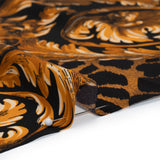 Silk Charmeuse Print - Black and Gold Floral Ornaments and Animal Spots - Made in Italy