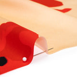 Silk Charmeuse Print - Beige, Red and Black Poppy Stems Border - Made in Italy